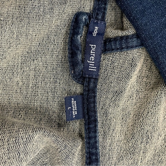 J. Jill Pure Indigo Hooded Cardigan Women’s Large Navy Long Open Stretch Pockets - Picture 4 of 8